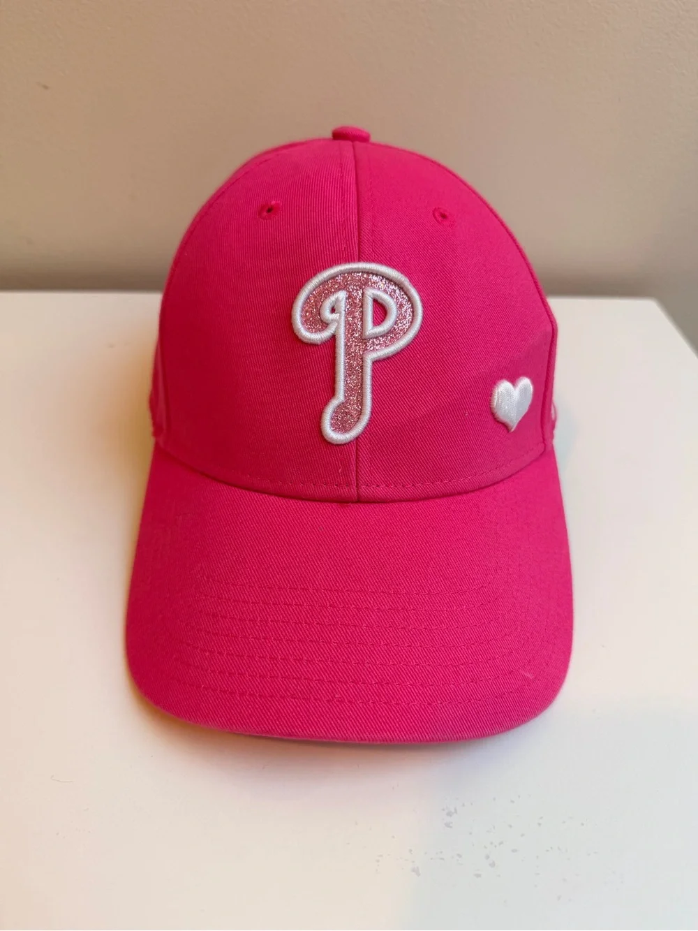 Kids Pink Philadelphia Phillies Baseball Cap with Embroidered 'P' and Heart